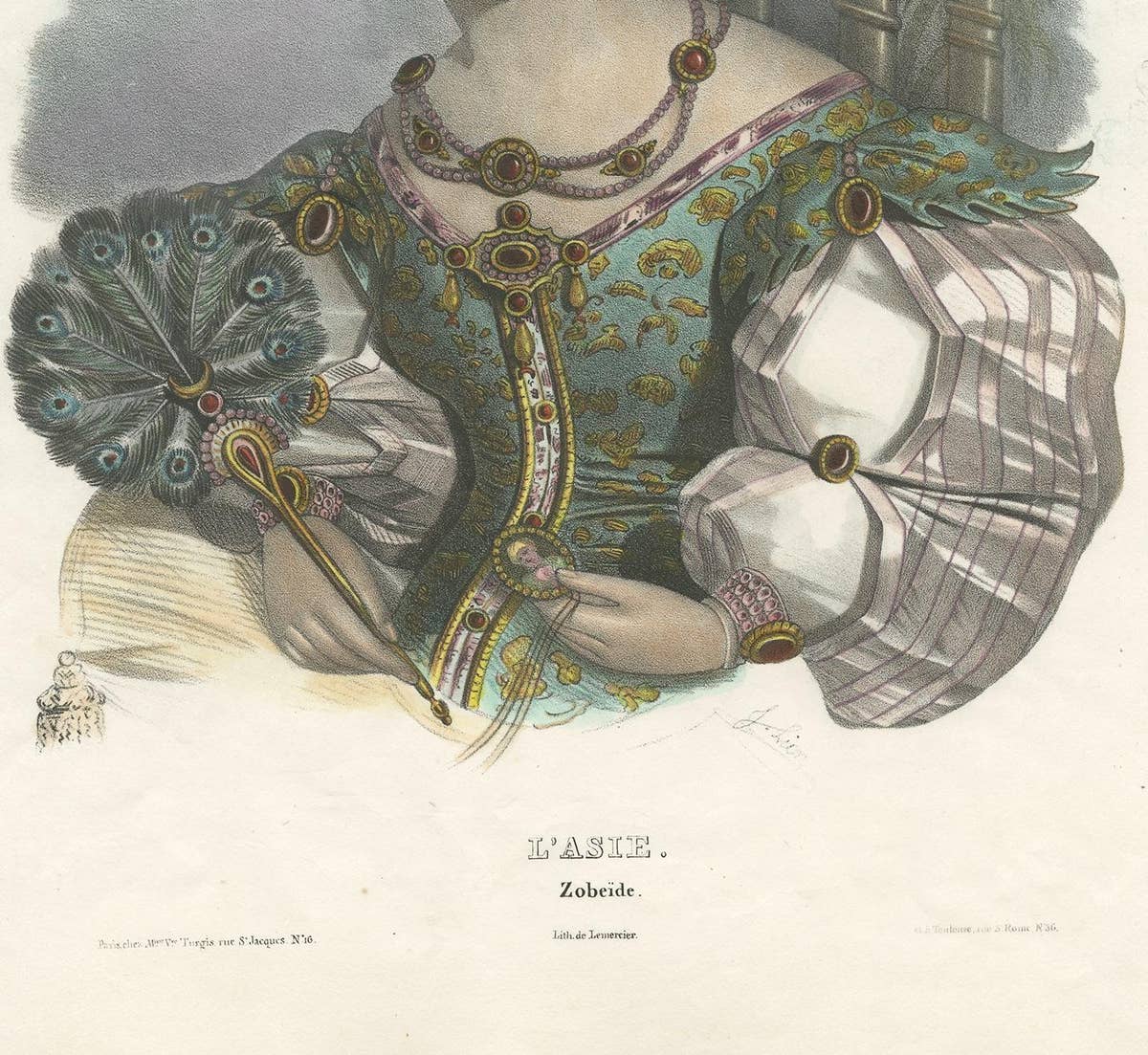 Antique Costume Print of Asia by Lemercier, circa 1840