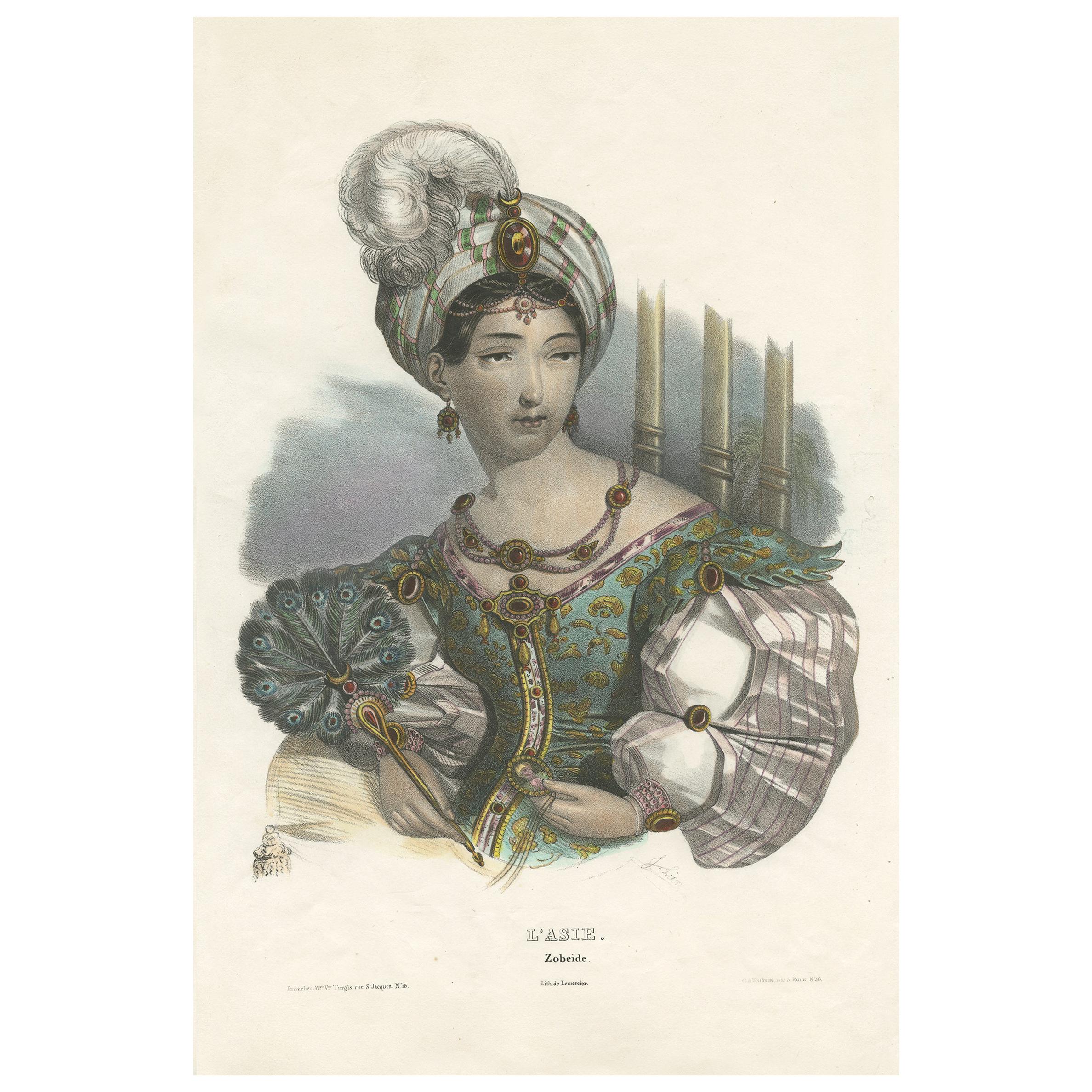 Antique Costume Print of Asia by Lemercier, circa 1840