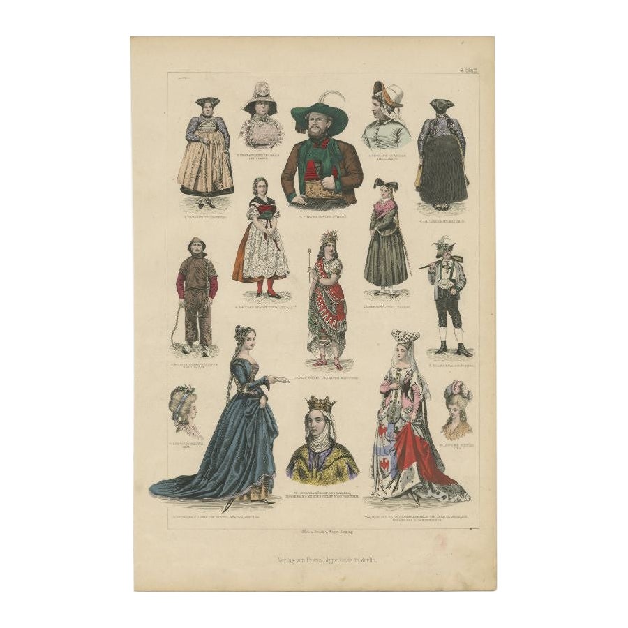 Impression de costumes antiques de Bayern, Tirol et bien d'autres, vers 1875