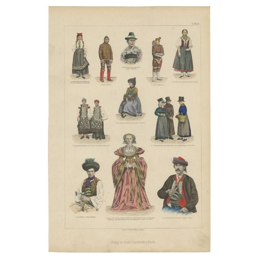 Antiker Kostümdruck aus Bayern, Tirol, Slowenien und anderen Ländern. 