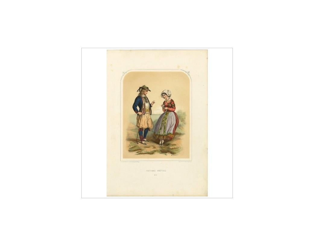 Antique Costume Print of Bretagne 'France' by A. Lacouchie, circa 1850 In Good Condition For Sale In Langweer, NL
