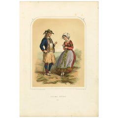 Antique Costume Print of Bretagne 'France' by A. Lacouchie, circa 1850