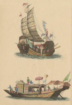 Antique Costume Print of Chinese Junks by Wahlen, ‘1843’