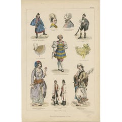 Antique Costume Print of Costumes of Switzerland, Tyrol, Asia and Others, C.1875
