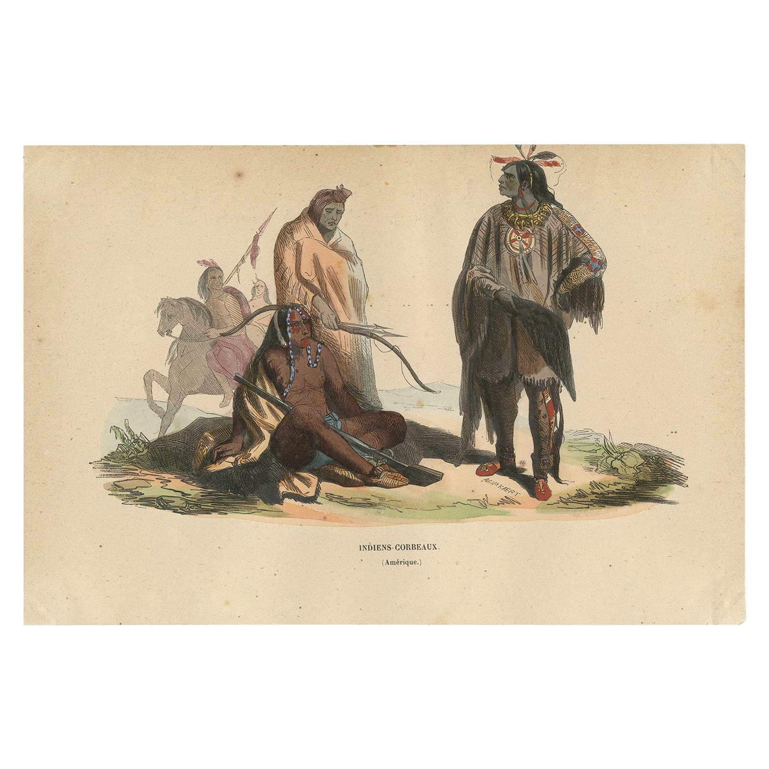 Antique Costume Print of Crow Indians by Wahlen '1843' For Sale