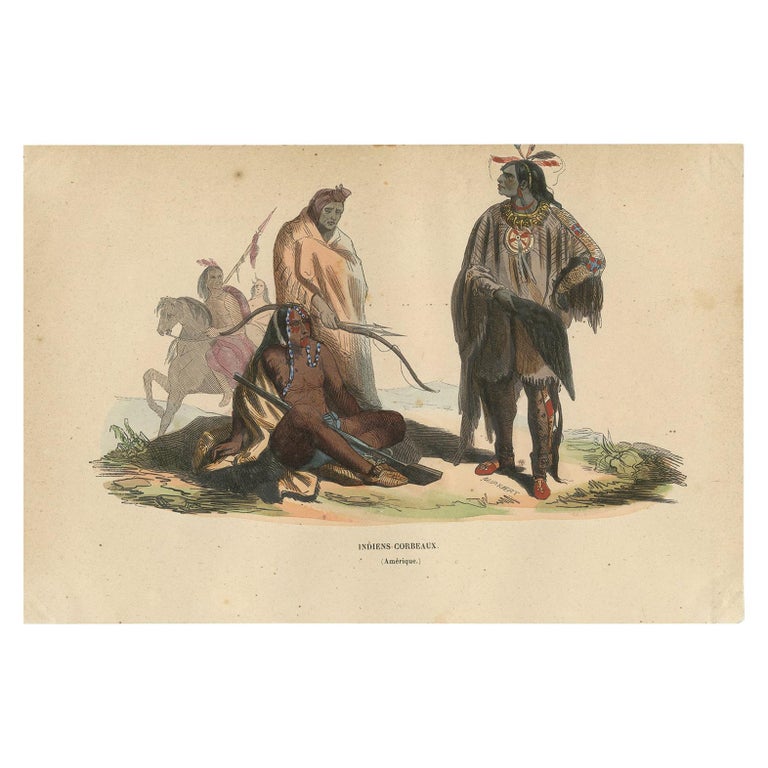 Antique Costume Print of Crow Indians by Wahlen '1843' For Sale at 1stDibs