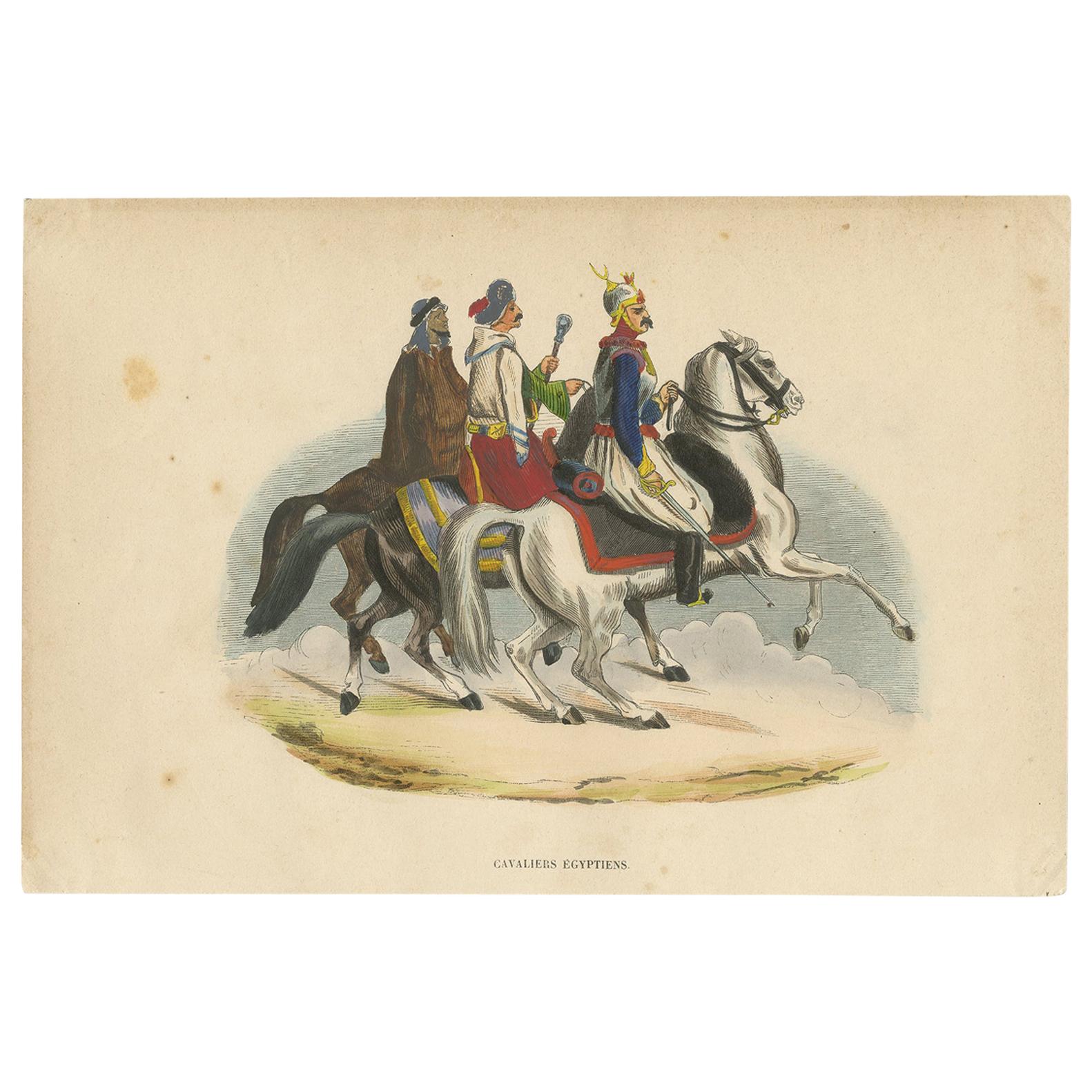 Antique Costume Print of Egyptian Horsemen by Wahlen, 1843