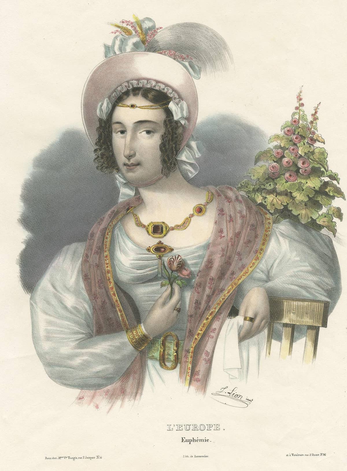 Antique Costume Print of Europe by Lemercier, circa 1840