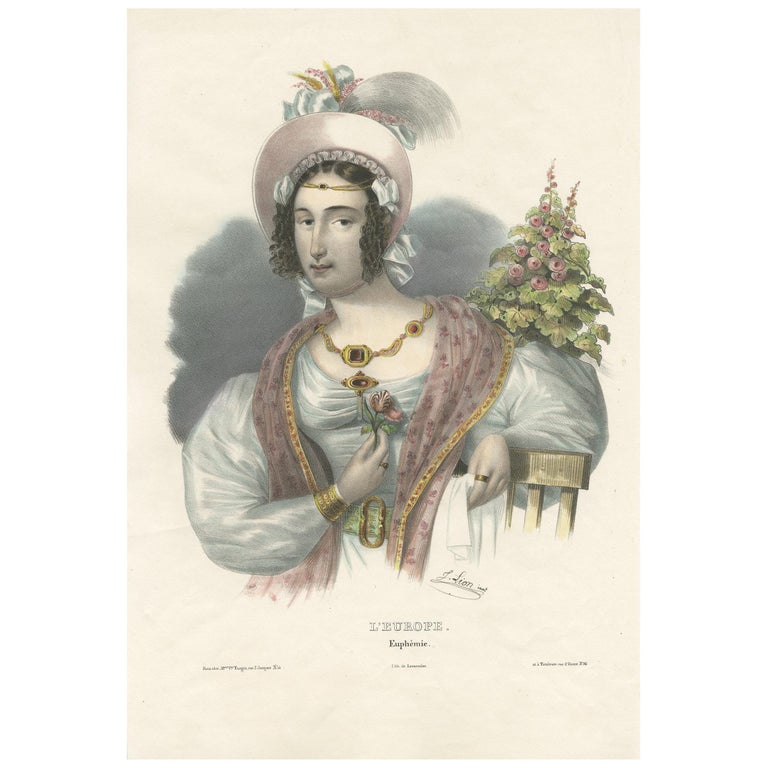 Antique Costume Print of Europe by Lemercier, circa 1840 For Sale at 1stDibs
