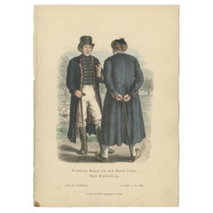 Stampa antica in costume di contadini della regione di Lebus, Polonia, 1880 ca.