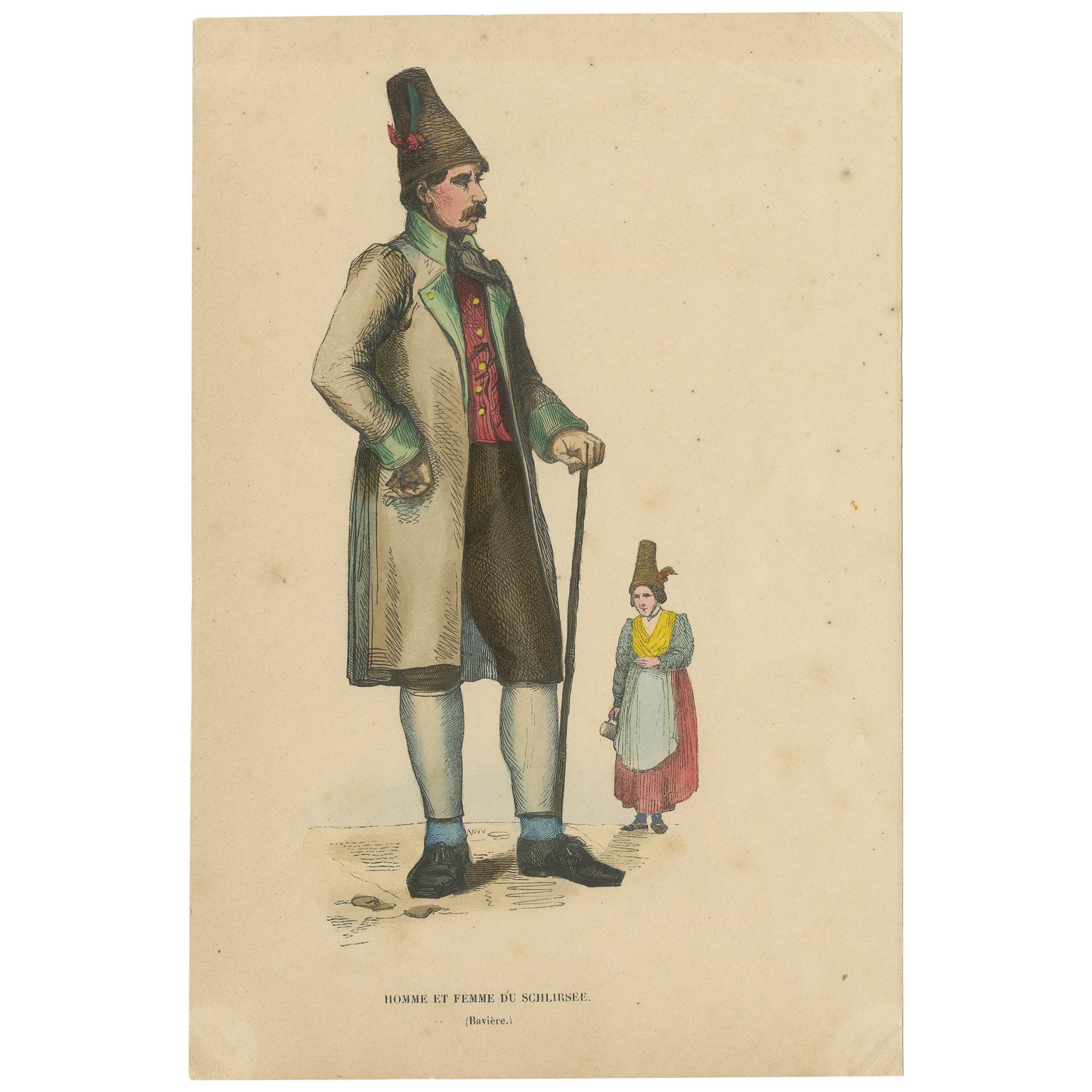 Antique Costume Print of Figures from Schliersee by Wahlen, 1843