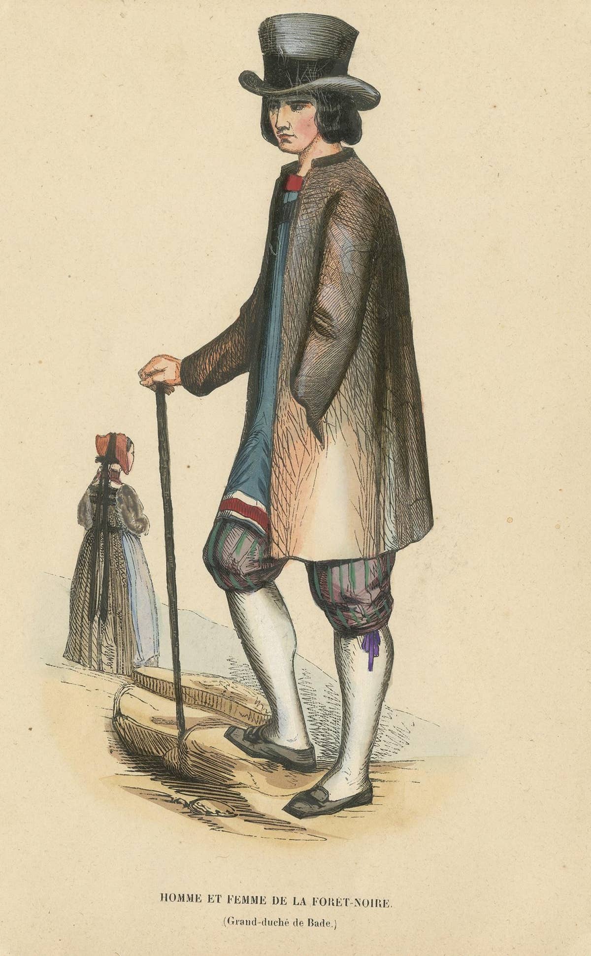 Antique Costume Print of Figures from the Black Forest by Wahlen, 1843