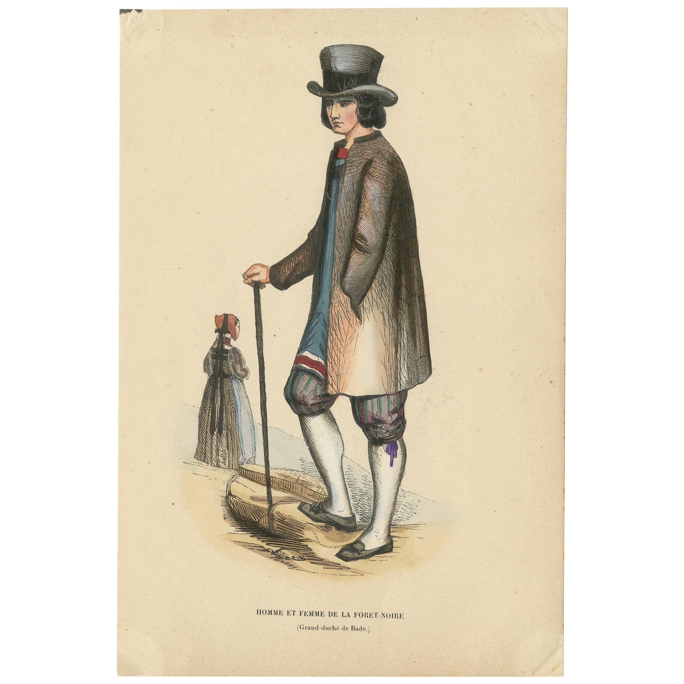 Antique Costume Print of Figures from the Black Forest by Wahlen, 1843 For Sale