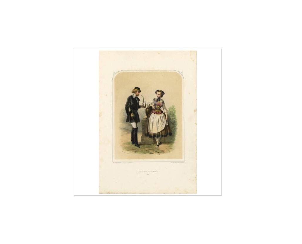 Antique Costume Print of Germany by A. Lacouchie, circa 1850