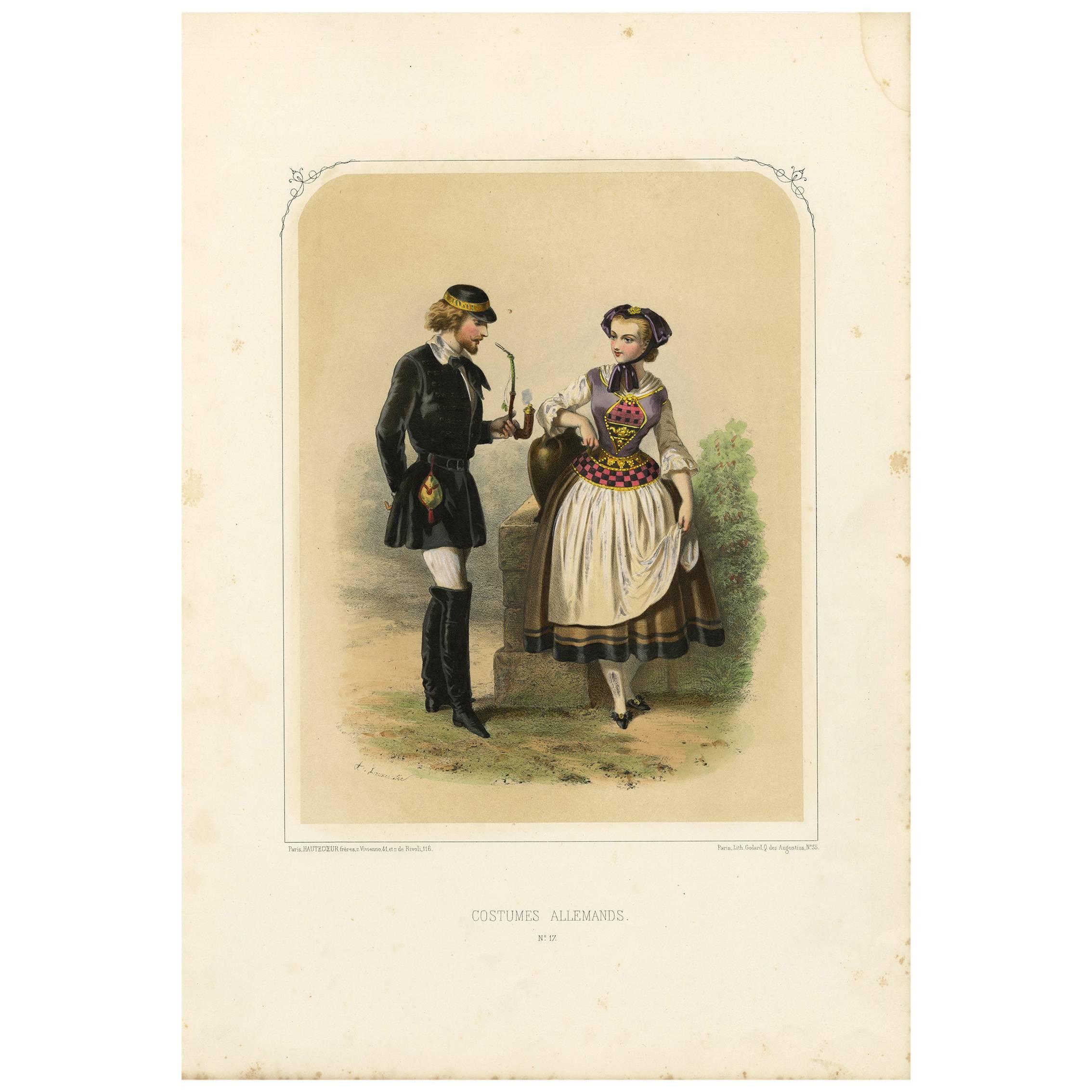 Antique Costume Print of Germany by A. Lacouchie, circa 1850 For Sale