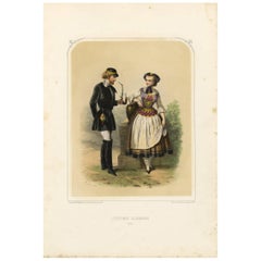 Antique Costume Print of Germany by A. Lacouchie, circa 1850