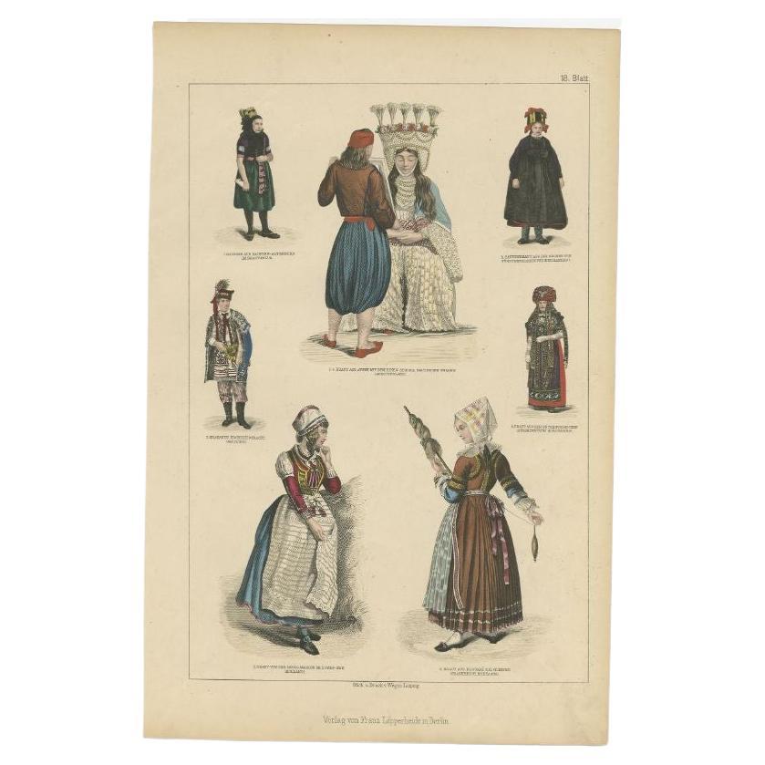 Antique Costume Print of Greece, France, Holland and Others