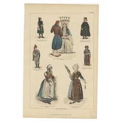 Grabado antiguo de trajes de Grecia, Francia, Holanda y otros