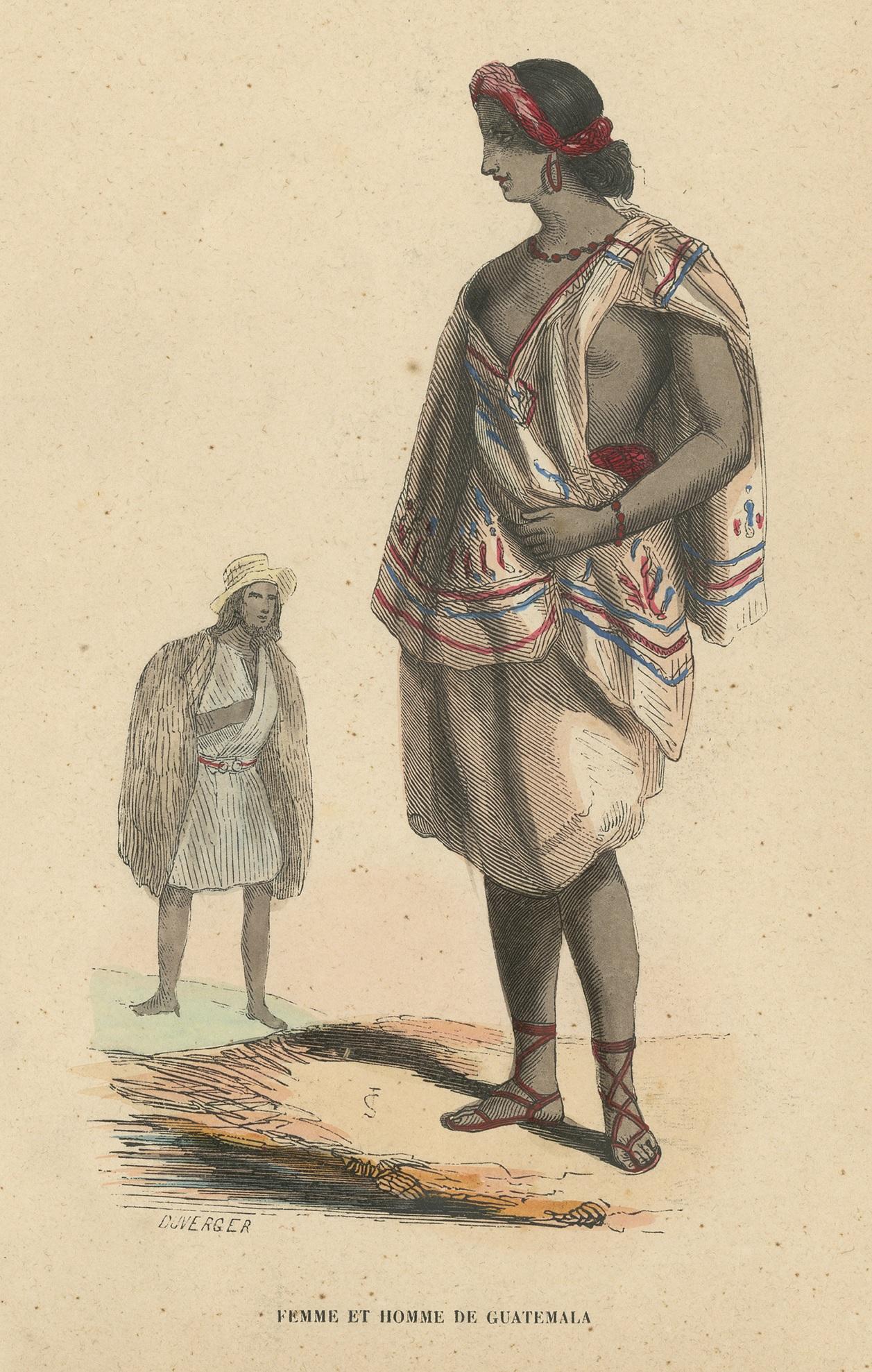 Antique Costume Print of Inhabitants of Guatemala by Wahlen, 1843 In Good Condition For Sale In Langweer, NL