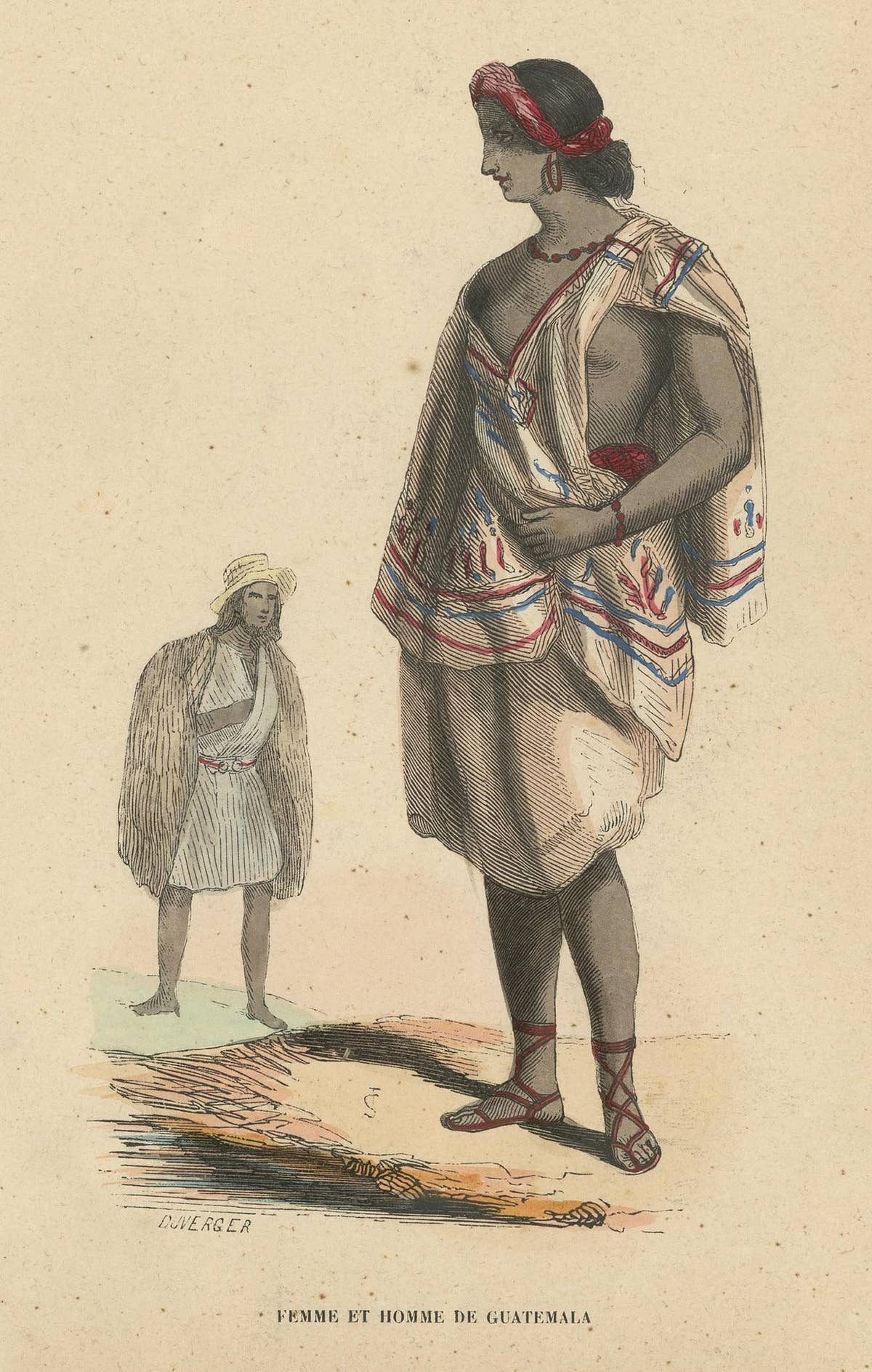 Antique Costume Print of Inhabitants of Guatemala by Wahlen, 1843