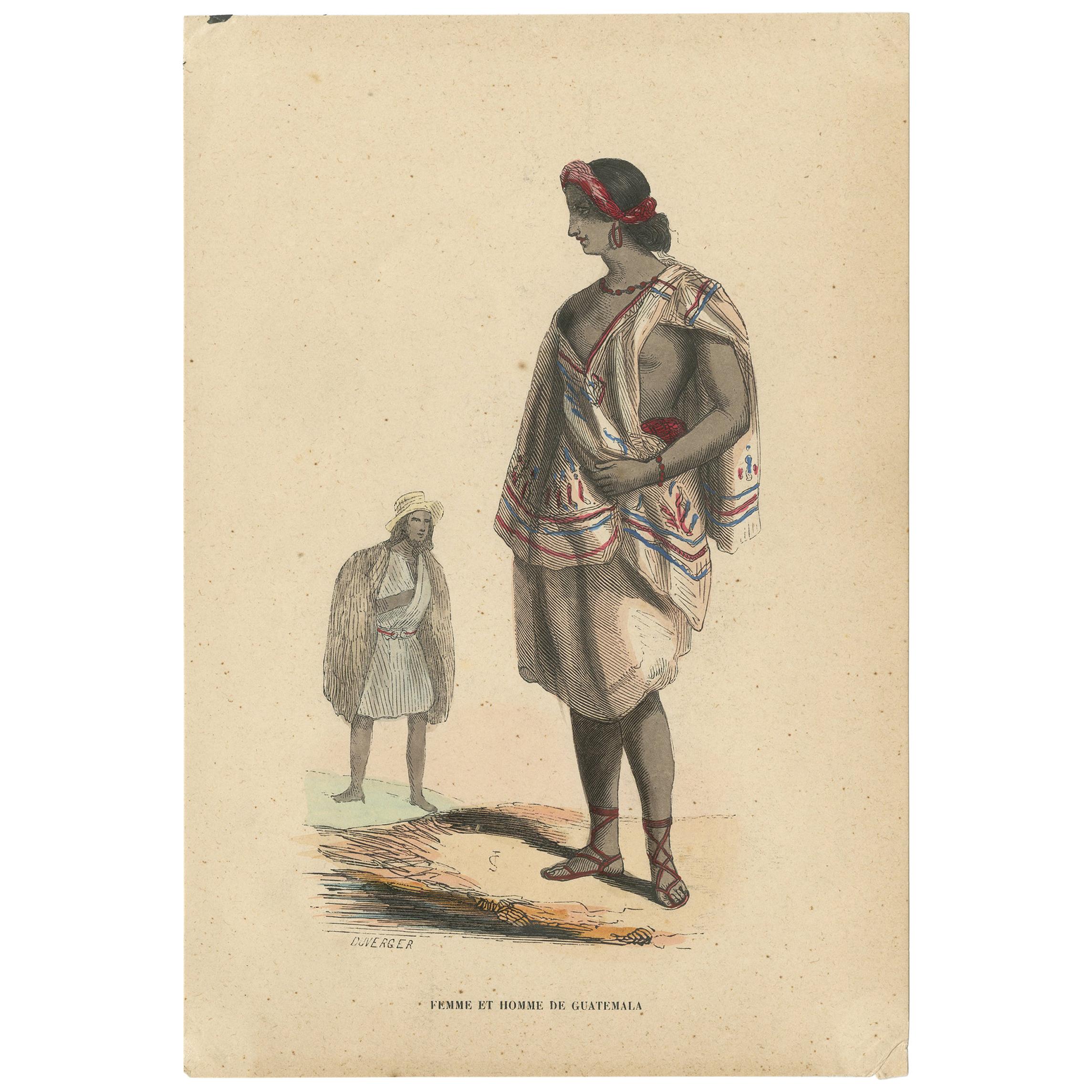 Antique Costume Print of Inhabitants of Guatemala by Wahlen, 1843 For Sale