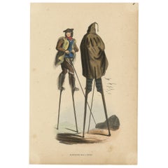 Antique Costume Print of Inhabitants of Landes by Wahlen, 1843