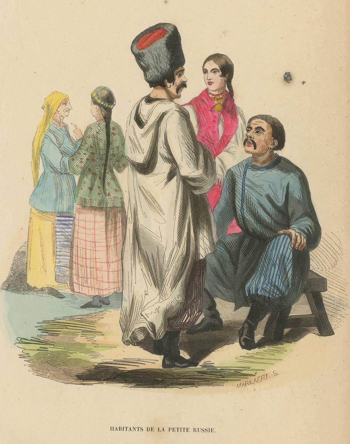 Antique Costume Print of Inhabitants of Little Russia by Wahlen, 1843
