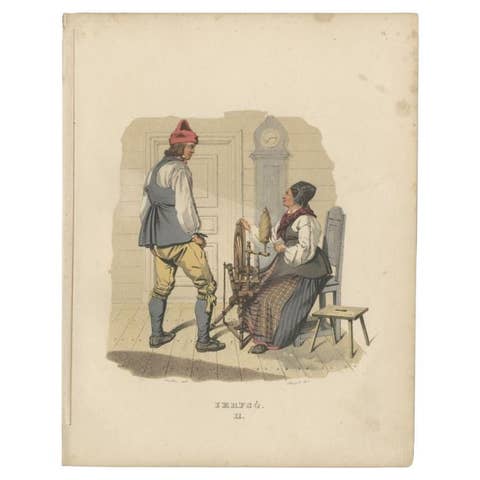 Antique Costume Print of Järvsö in Sweden by Sandberg, circa 1864