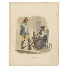 Antique Costume Print of Järvsö in Sweden by Sandberg, circa 1864