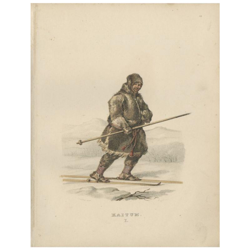 Gravure ancienne de Kaitum, Laponie, Suède par Sandberg, vers 1864