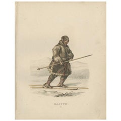 Antique Costume Print of Kaitum, Lapland, Sweden by Sandberg, circa 1864