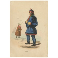 Antique Costume Print of Lapps by Wahlen, 1843