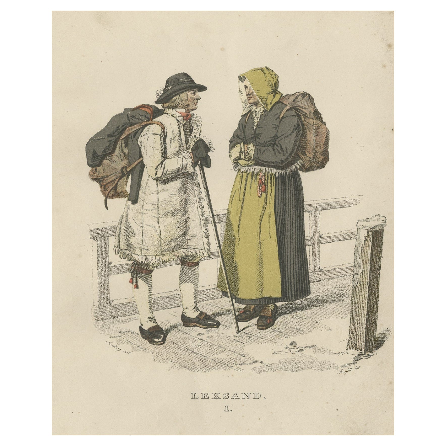 Impression de costumes antiques de Leksand en Suède, vers 1664