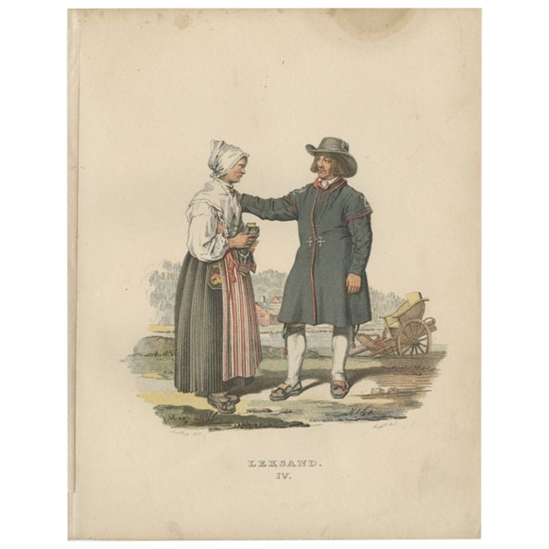 Antique Costume Print of Leksand in Sweden, circa 1864