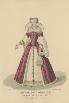 Antique Costume Print of Louise de Lorraine, Queen of France, 1900