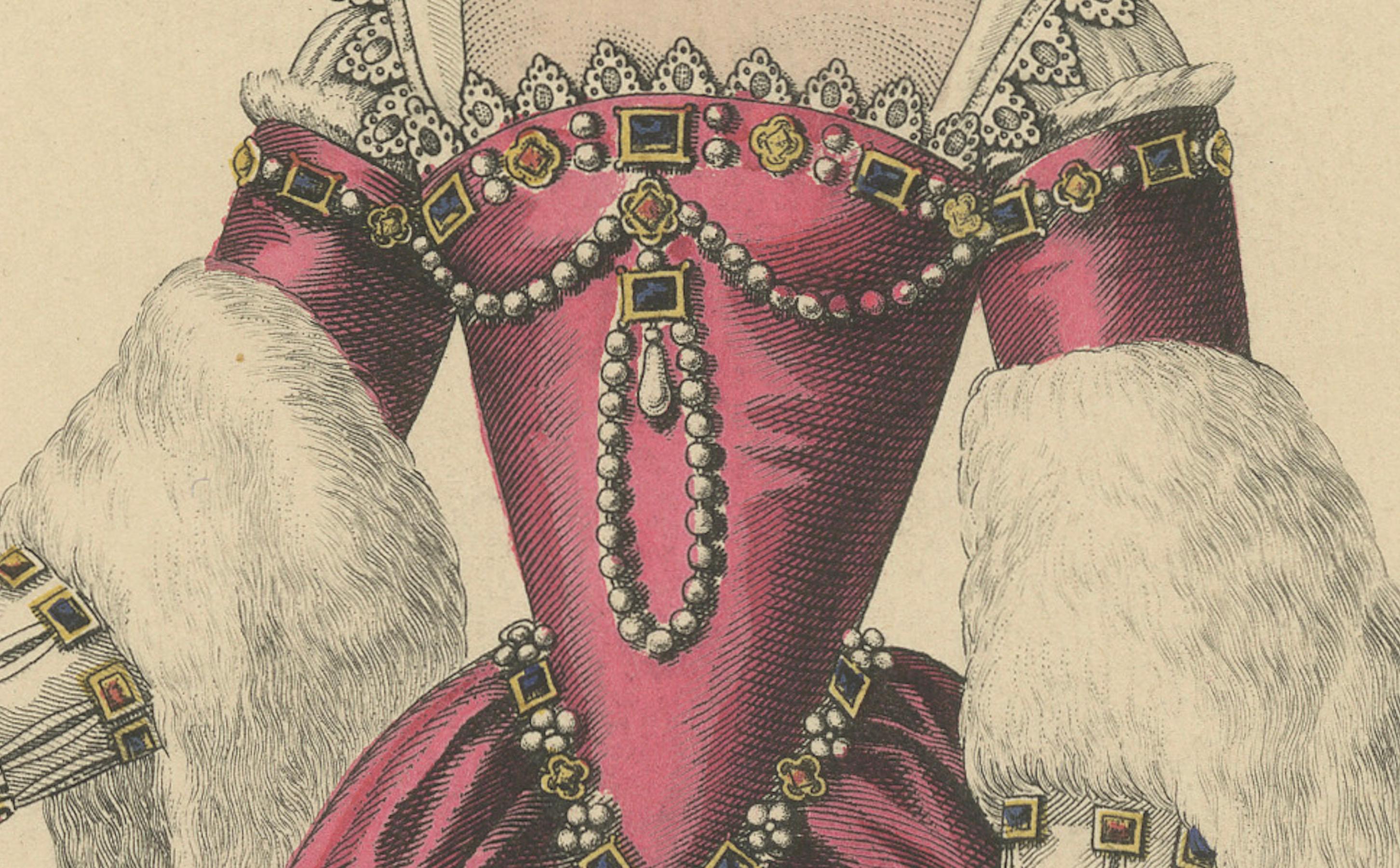 Antique Costume Print of Louise de Lorraine, Queen of France, 1900