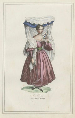 Antique Costume Print of Mendoza – Young Woman in Traditional Dress, 1854