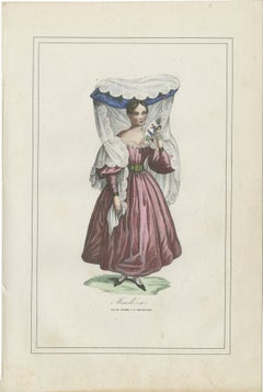 Antique Costume Print of Mendoza – Young Woman in Traditional Dress, 1854