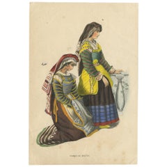 Antique Costume Print of Miranda Women by Wahlen, 1843