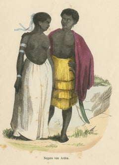 Stampa antica in costume di Nativi di Ardra di Wahlen, 1843