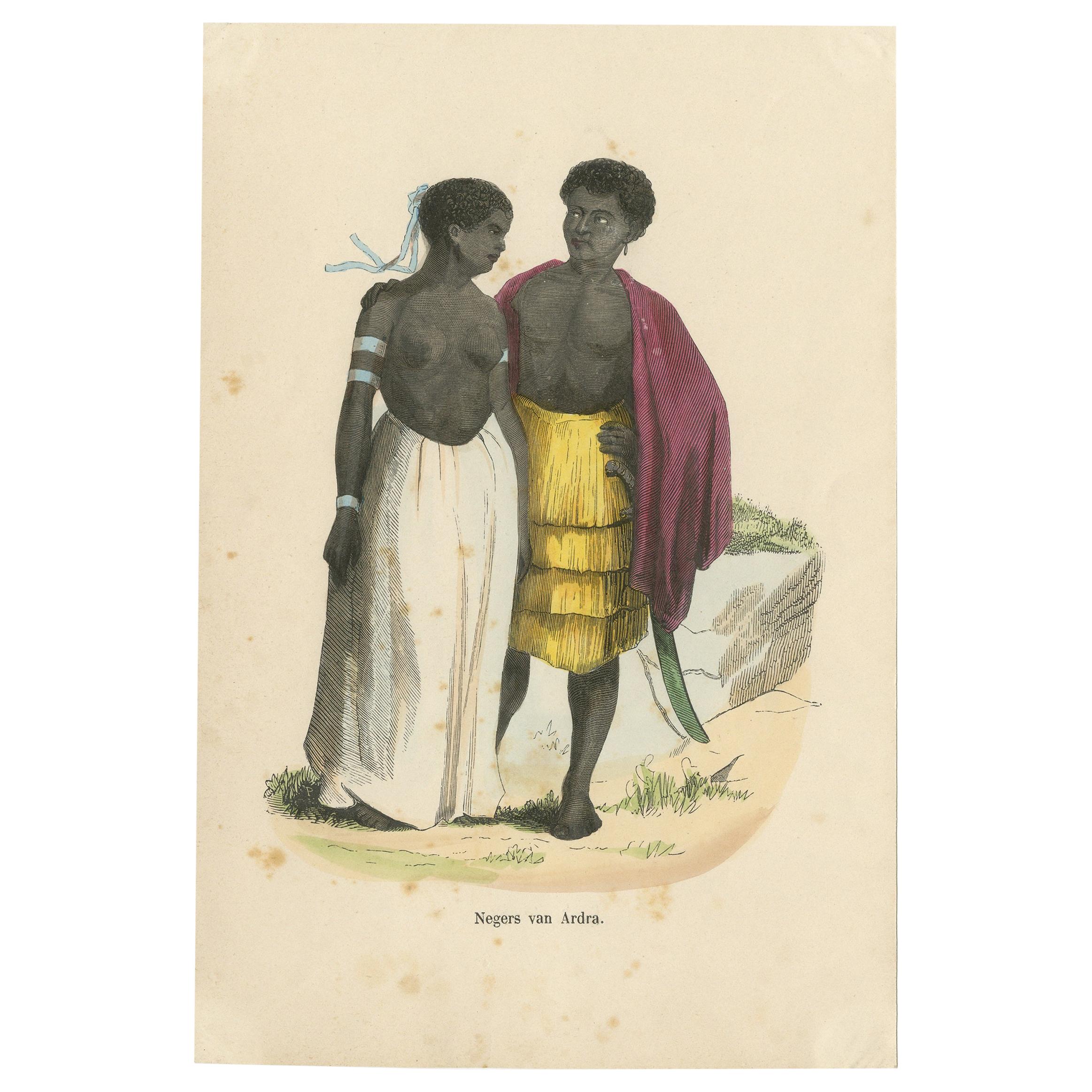 Antique Costume Print of Natives of Ardra by Wahlen, 1843 For Sale