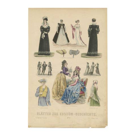 Antique Costume Print of Paris / France, Leipzig / Germany and Others