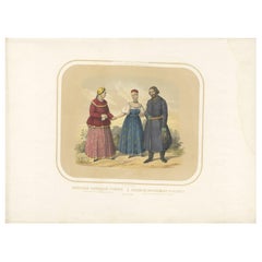 Antique Costume Print of Peasants from Olonets, circa 1860