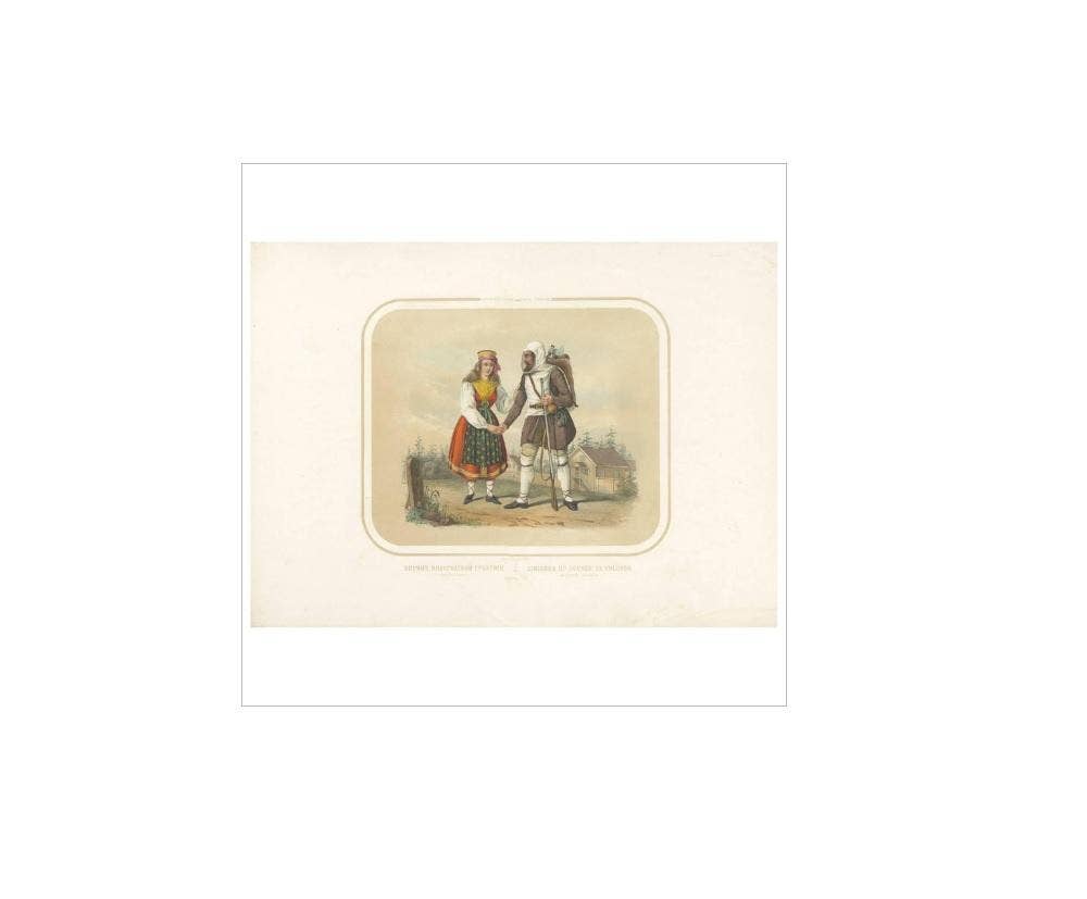 Antique Costume Print of People from Vologda (c.1860)