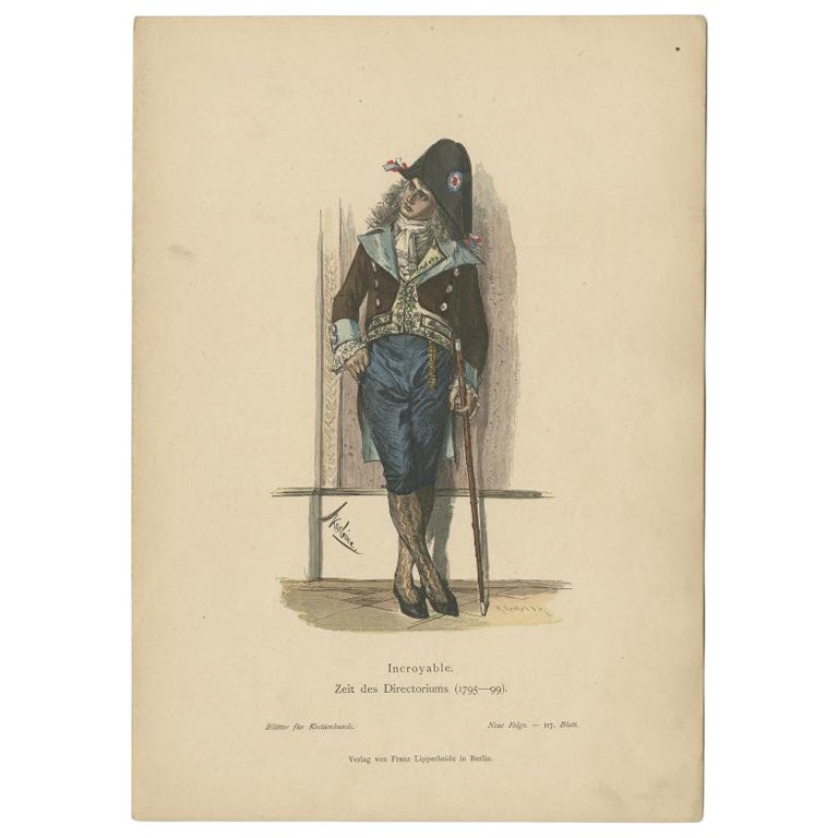 Antiker Kostümdruck des postrevolutionären Frankreichs, um 1880