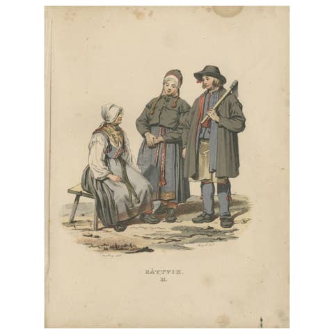 Antique Costume Print of Rättvik in Sweden by Sandberg, circa 1864