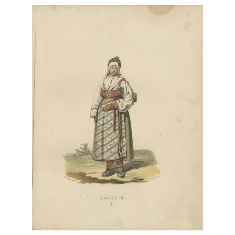 Antique Costume Print of Rättvik in Sweden by Sandberg, circa 1864
