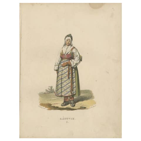 Antique Costume Print of Rättvik in Sweden by Sandberg, circa 1864