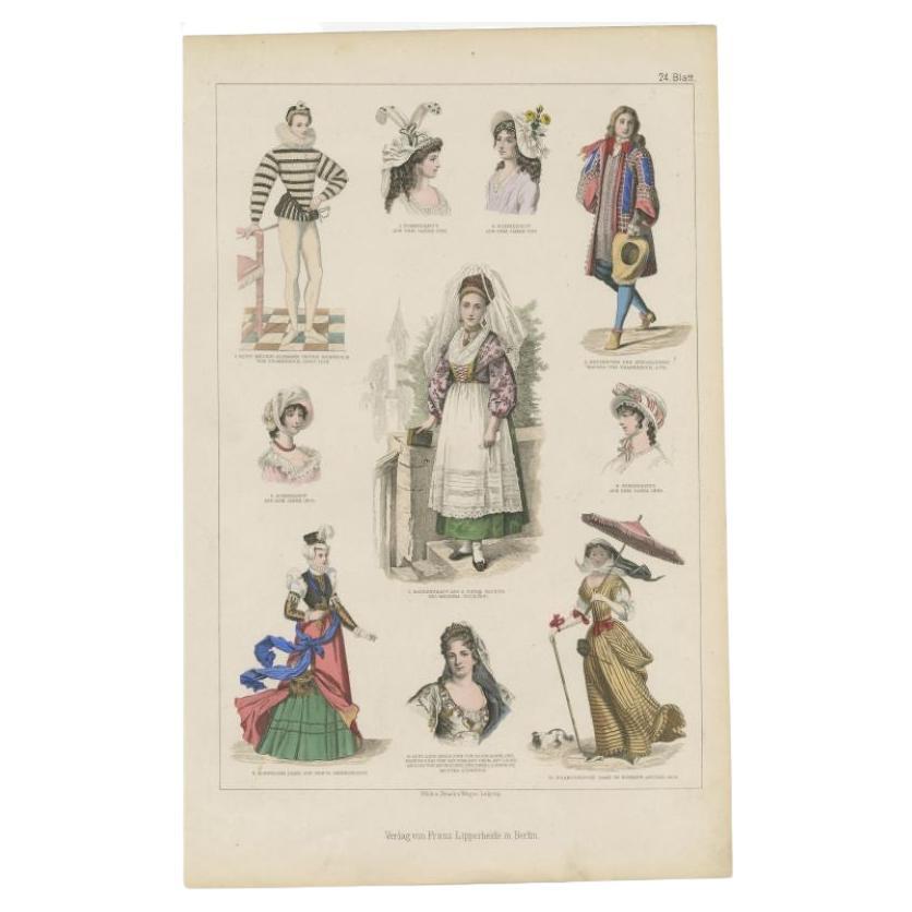 Antique Costume Print of Sicily, France and Others For Sale