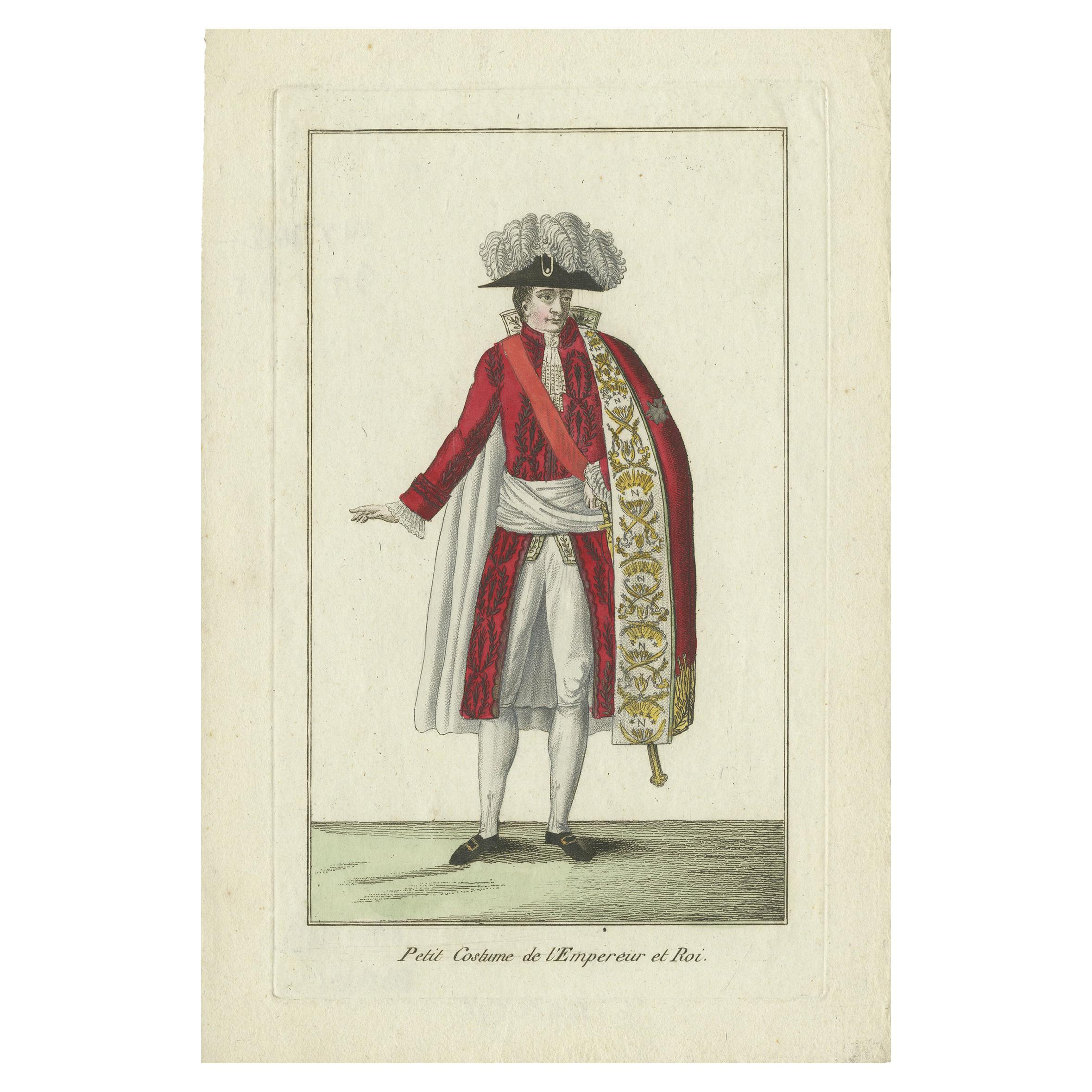 Ancienne estampe de costume de l'empereur et du roi de France, vers 1810